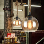 Vintage Rope | Glass Globe Pendant Light, Rustic Farmhouse Rope Hanging Lamp for Kitchen Island