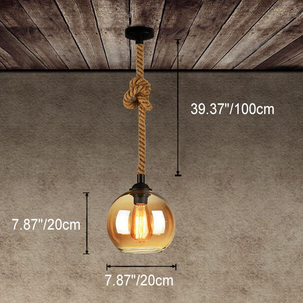 Vintage Rope | Glass Globe Pendant Light, Rustic Farmhouse Rope Hanging Lamp for Kitchen Island