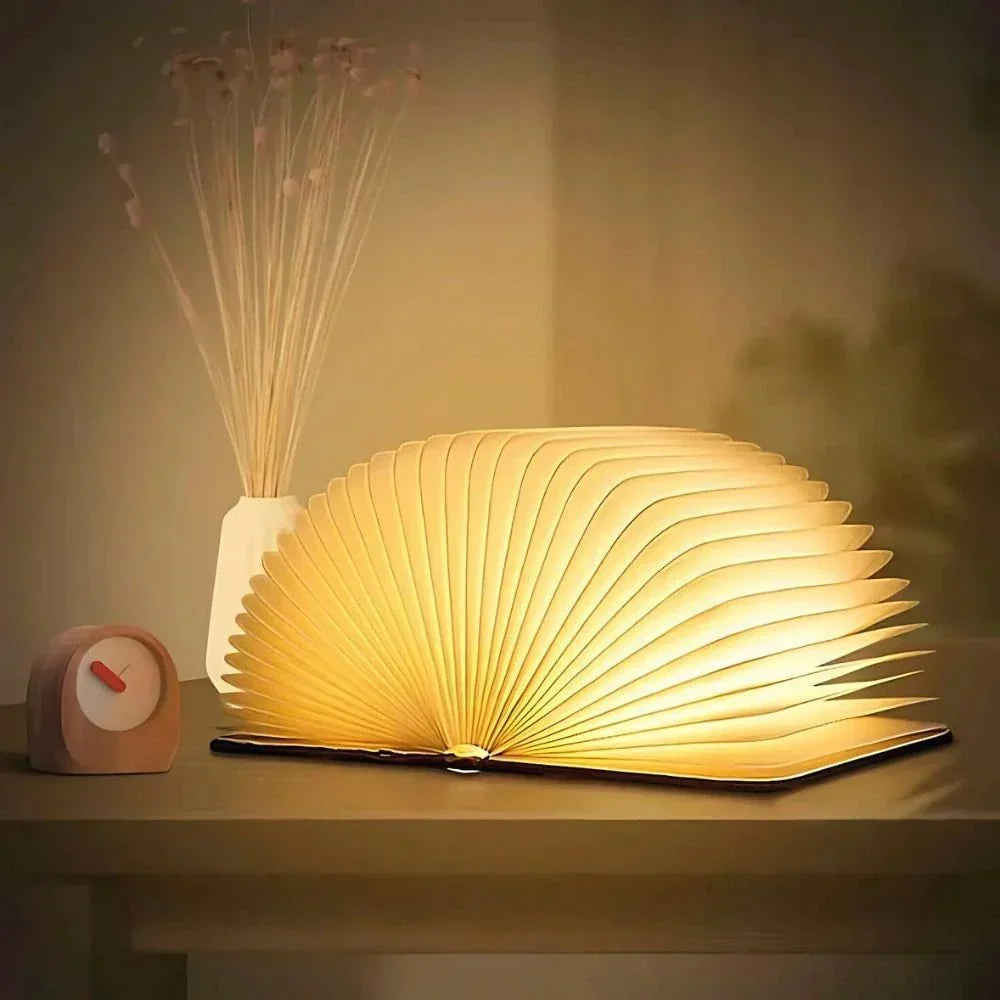 Folio | Book Lamp, Folding Wooden LED Night Light, Rechargeable Portable Table Lamp, Unique Gift