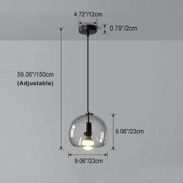 Mist | Smoke Glass Dome Pendant Light, Hand Blown Hanging Lamp for Kitchen Island and Dining Room