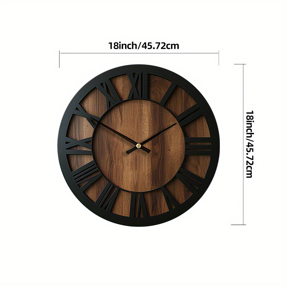 Heritage | Large Wooden Wall Clock, Roman Numeral Silent Clock, Rustic Farmhouse Clock for Living Room