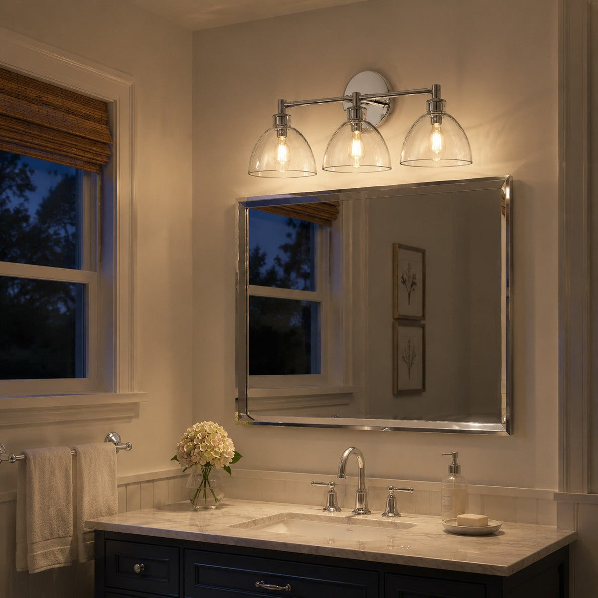 Xeno | Glass Wall Sconce, Antique Brass Bathroom Vanity Light, 1 to 3 Light Farmhouse Wall Light