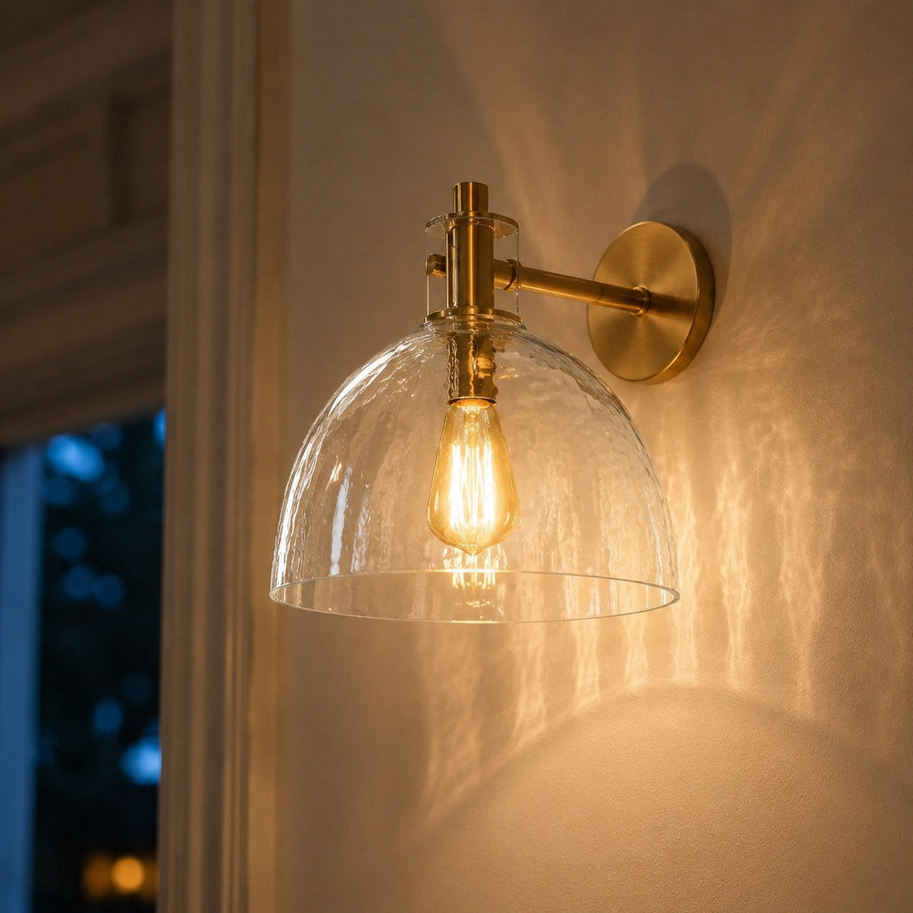 Xeno | Glass Wall Sconce, Antique Brass Bathroom Vanity Light, 1 to 3 Light Farmhouse Wall Light
