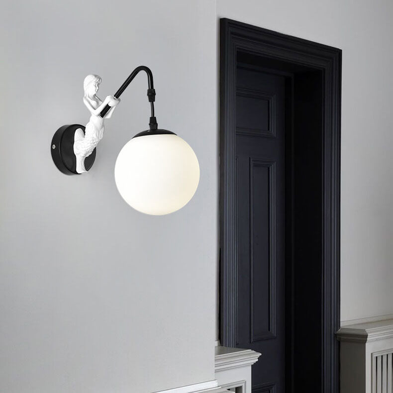 Mermaid | Orb Glass Wall Sconce, Vintage Coastal Wall Lamp for Bedroom, Bathroom Vanity and Hallway