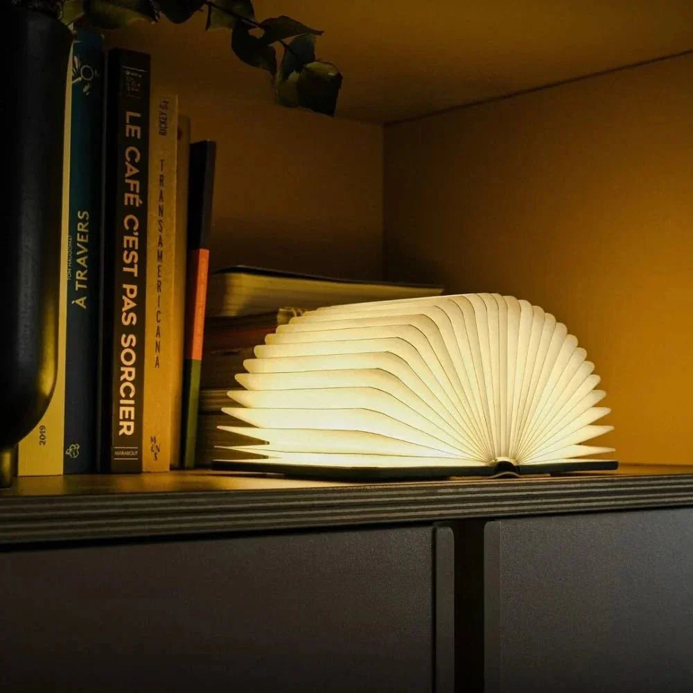Folio | Book Lamp, Folding Wooden LED Night Light, Rechargeable Portable Table Lamp, Unique Gift