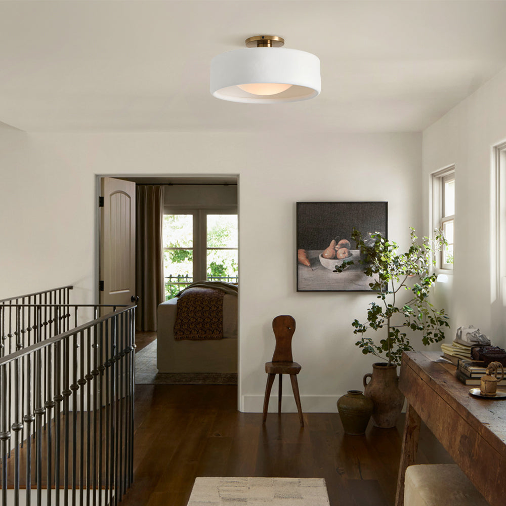 Glaze | Porcelain Semi Flush Mount Ceiling Light, Colorful Ceramic Ceiling Lamp, Modern Brass Fixture