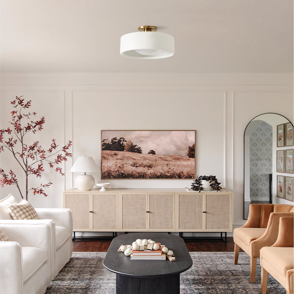 Glaze | Porcelain Semi Flush Mount Ceiling Light, Colorful Ceramic Ceiling Lamp, Modern Brass Fixture