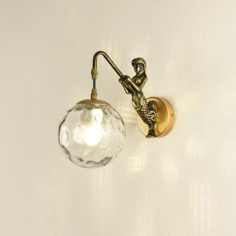 Mermaid | Orb Glass Wall Sconce, Vintage Coastal Wall Lamp for Bedroom, Bathroom Vanity and Hallway