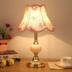 Rosalie | Vintage Table Lamp, Floral Fabric Shade Bedside Lamp with Gold Base, Cottage Nightstand Lamp
