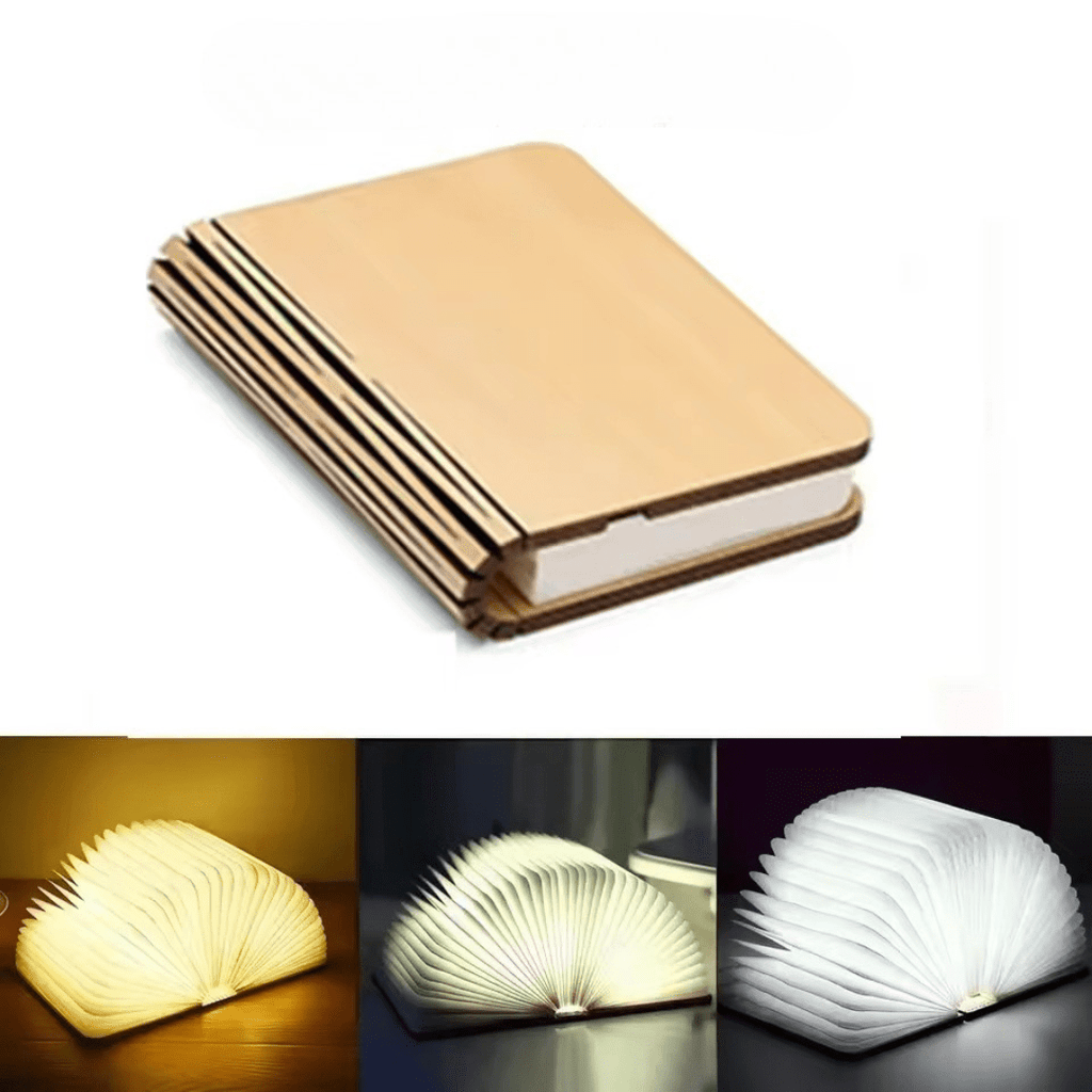 Folio | Book Lamp, Folding Wooden LED Night Light, Rechargeable Portable Table Lamp, Unique Gift