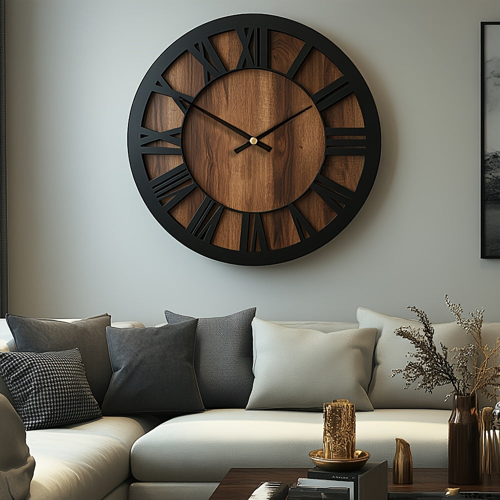 Heritage | Large Wooden Wall Clock, Roman Numeral Silent Clock, Rustic Farmhouse Clock for Living Room