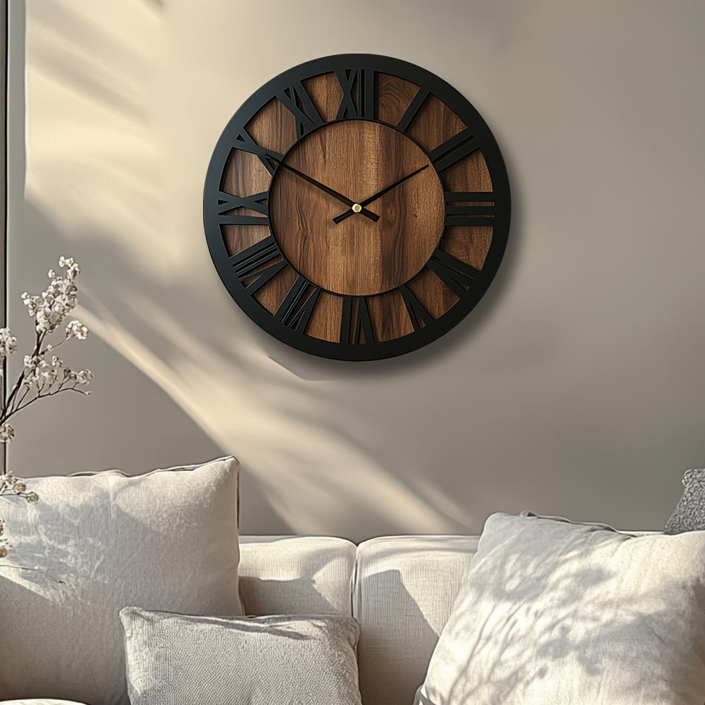 Heritage | Large Wooden Wall Clock, Roman Numeral Silent Clock, Rustic Farmhouse Clock for Living Room