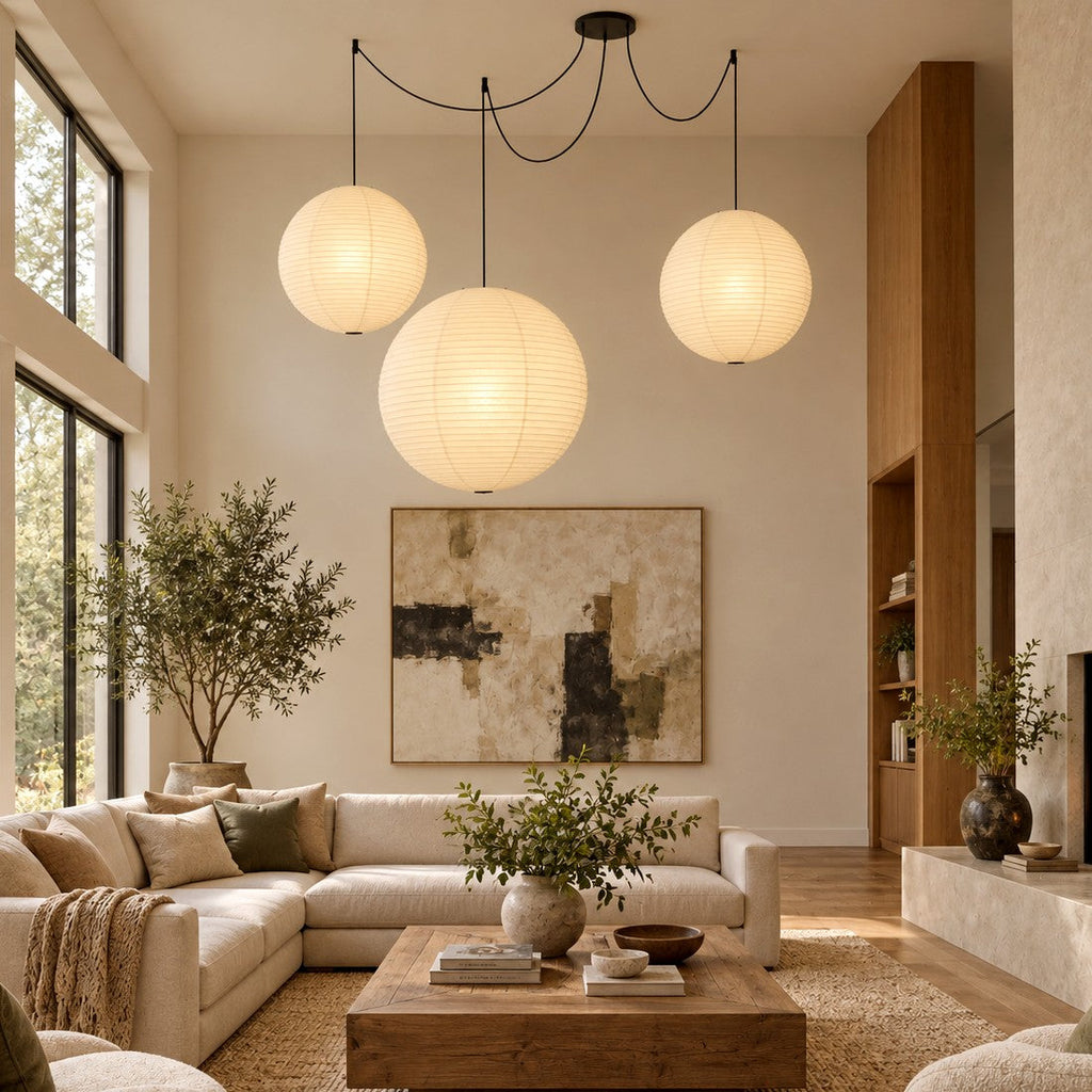 Tsuki | Paper Lantern Pendant Light, Japanese Washi Globe Hanging Lamp, 11 Sizes