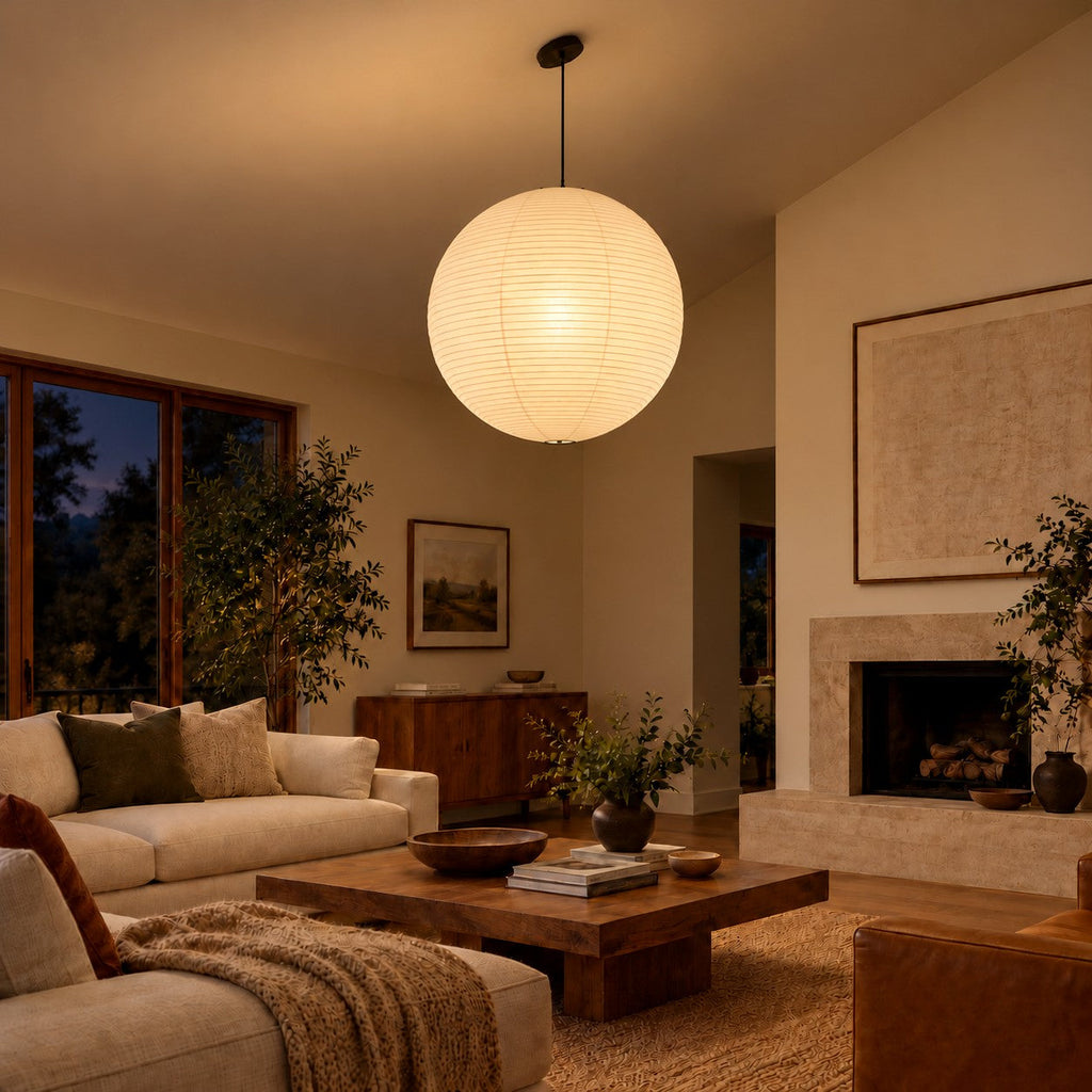Tsuki | Paper Lantern Pendant Light, Japanese Washi Globe Hanging Lamp, 11 Sizes
