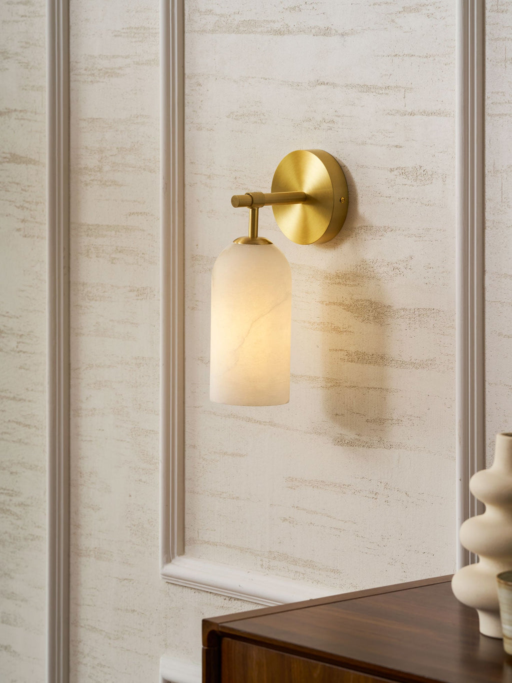 Corinth | Alabaster Wall Sconce, Cylinder Stone Wall Light in Gold, Bronze or Nickel