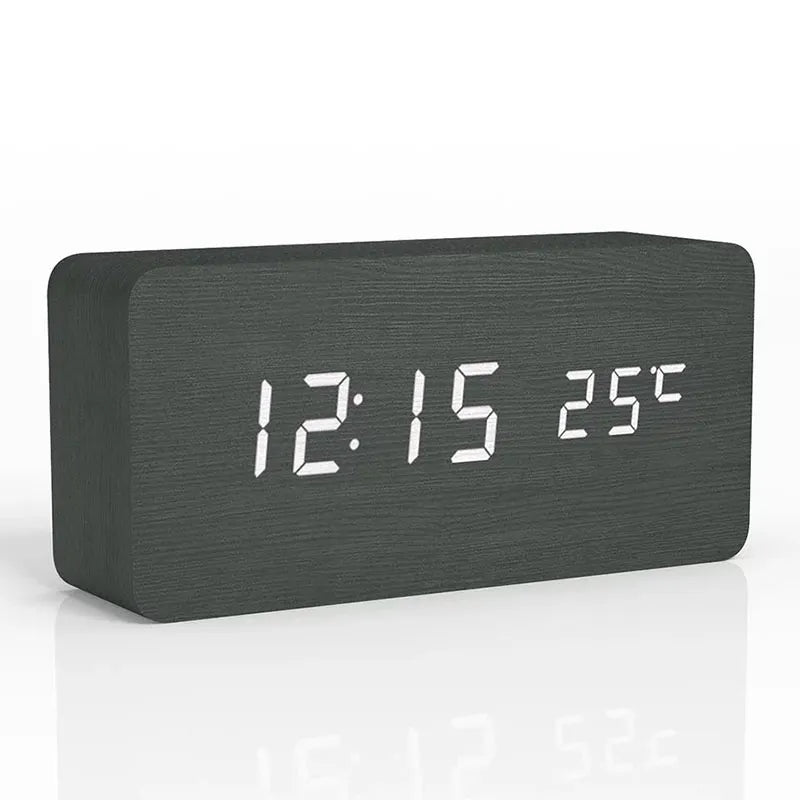 Timber | Wooden Digital Alarm Clock, LED Desk Clock with Temperature, Bedside Clock for Bedroom
