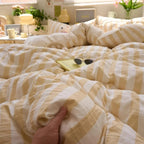 Eve | Washed Cotton Crepe Striped Quilt Set | Breathable Cozy Cotton Bedding