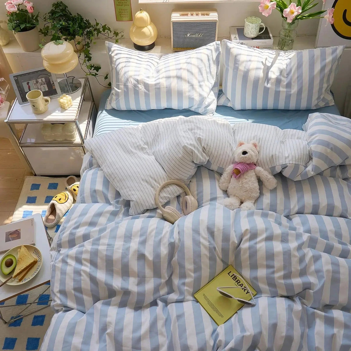 Eve | Washed Cotton Crepe Striped Quilt Set | Breathable Cozy Cotton Bedding