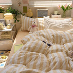 Eve | Washed Cotton Crepe Striped Quilt Set | Breathable Cozy Cotton Bedding