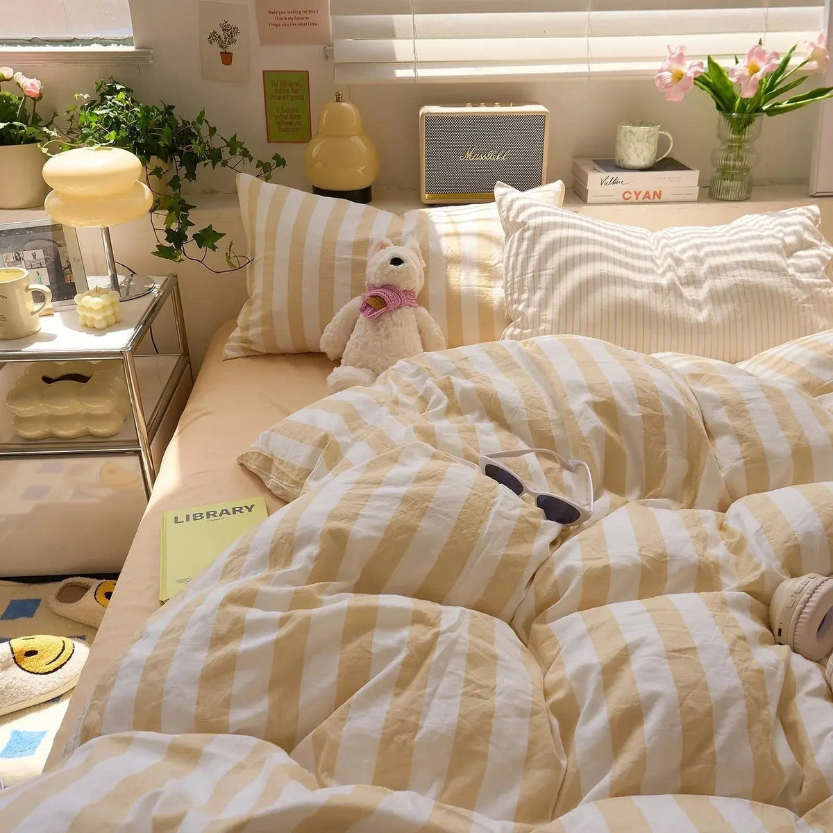 Eve | Washed Cotton Crepe Striped Quilt Set | Breathable Cozy Cotton Bedding