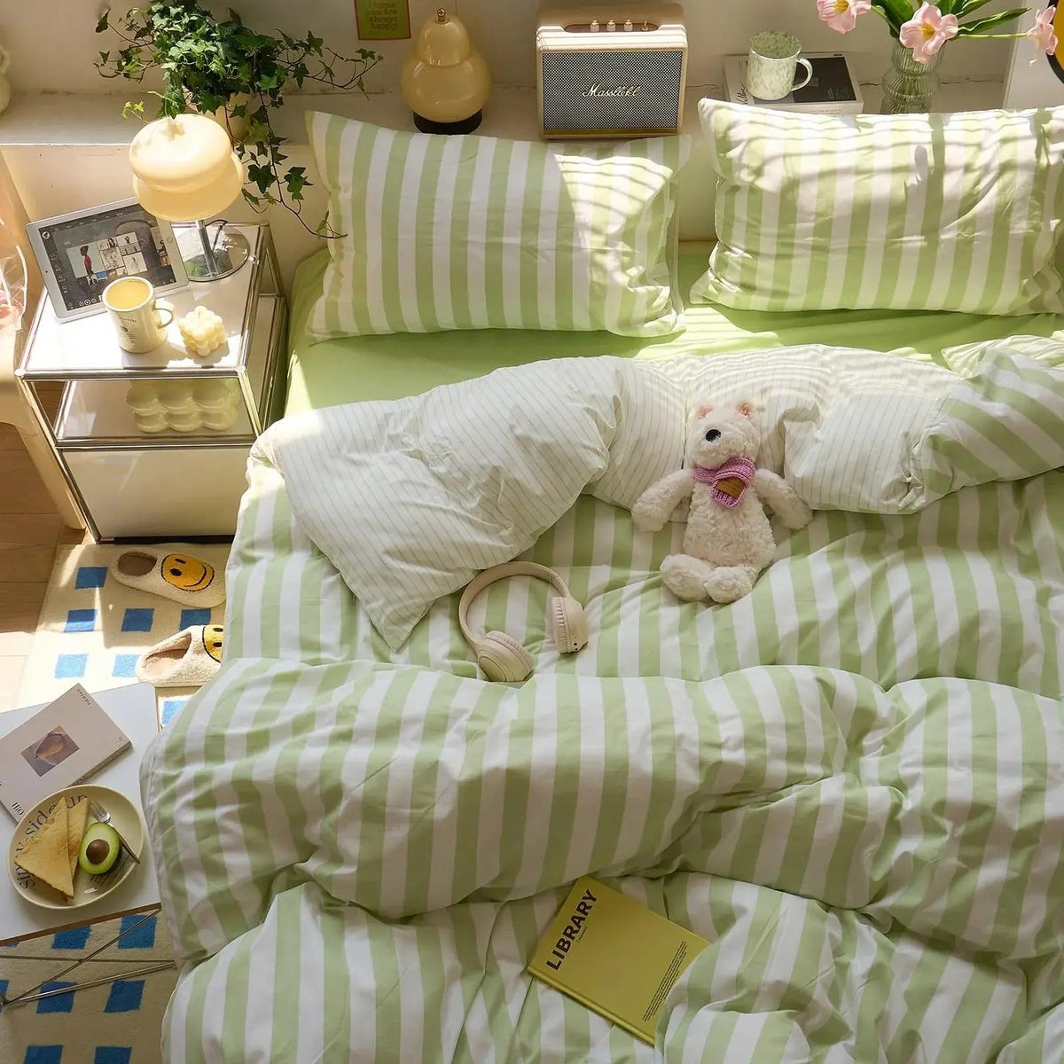Eve | Washed Cotton Crepe Striped Quilt Set | Breathable Cozy Cotton Bedding