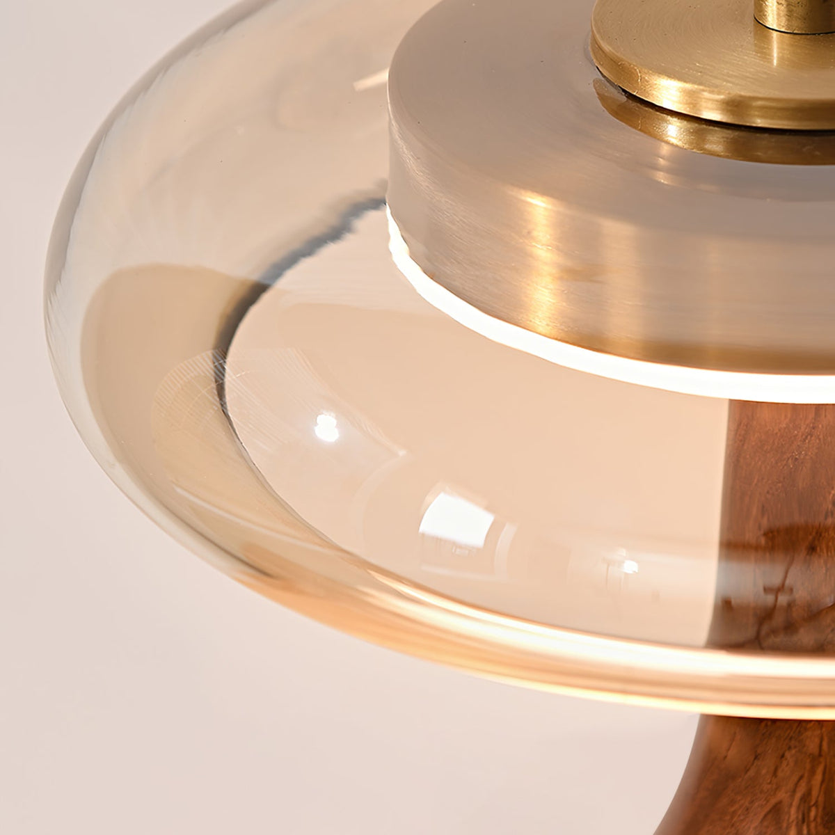 Andi | Glass Mushroom Table Lamp, Walnut Wood Bedside Lamp, 3 Color Plug In Desk Lamp