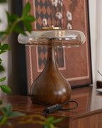 Andi | Glass Mushroom Table Lamp, Walnut Wood Bedside Lamp, 3 Color Plug In Desk Lamp
