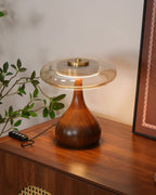 Andi | Glass Mushroom Table Lamp, Walnut Wood Bedside Lamp, 3 Color Plug In Desk Lamp