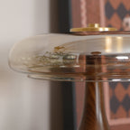 Andi | Glass Mushroom Table Lamp, Walnut Wood Bedside Lamp, 3 Color Plug In Desk Lamp