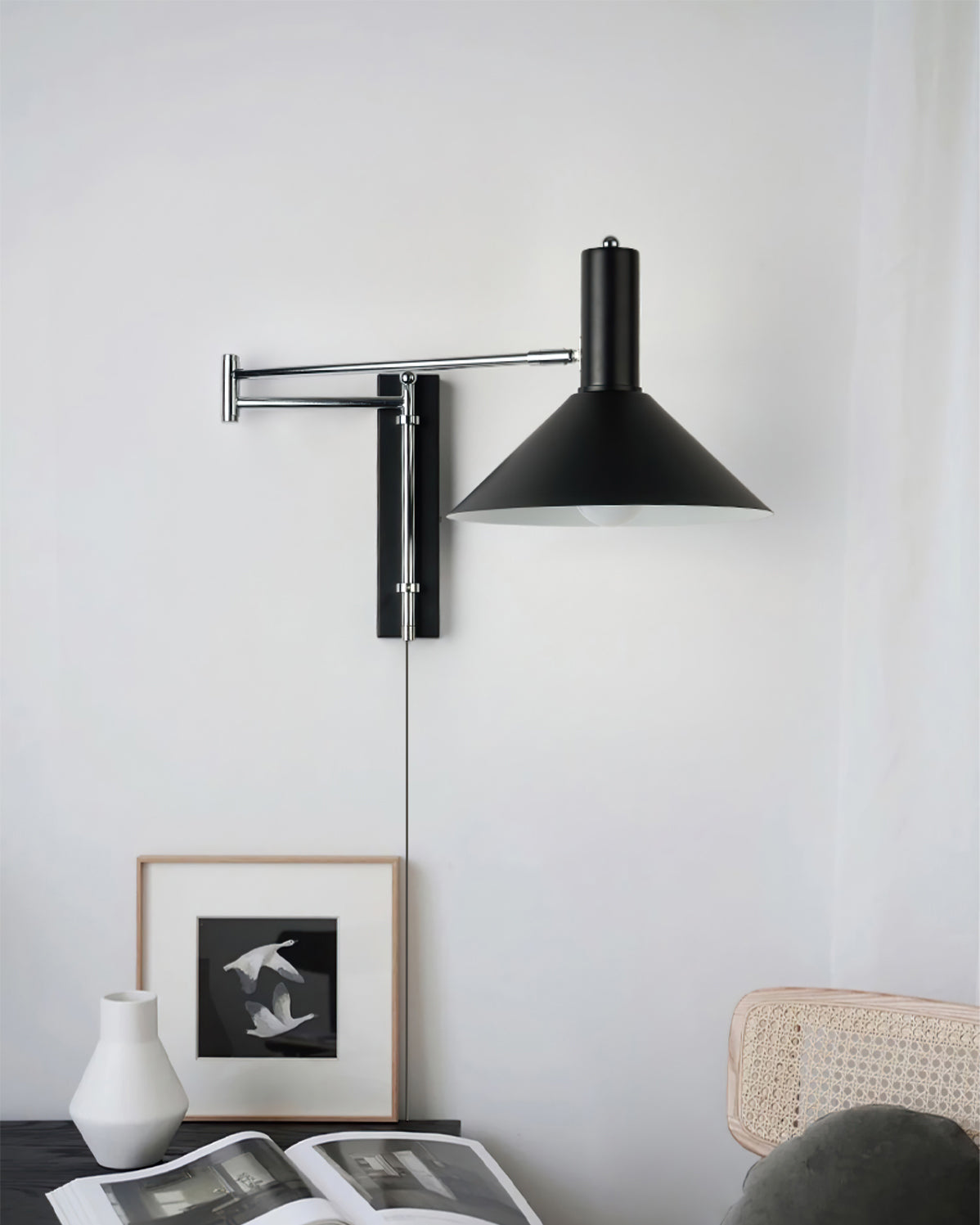 Anvia | Plug In Wall Lamp, Adjustable Arm Cone Wall Sconce for Bedroom and Reading Nook
