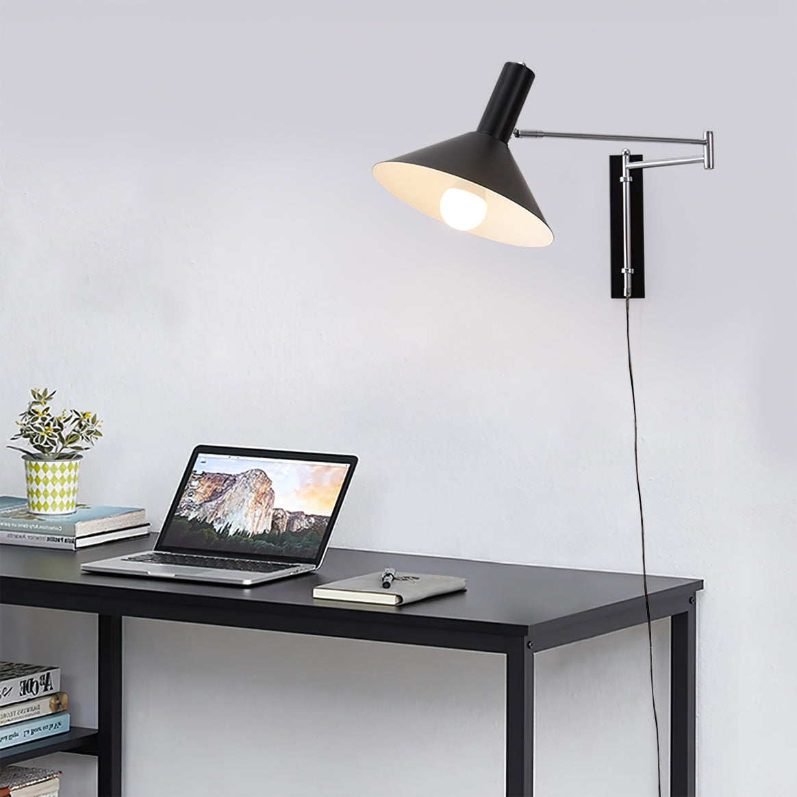 Anvia | Plug In Wall Lamp, Adjustable Arm Cone Wall Sconce for Bedroom and Reading Nook