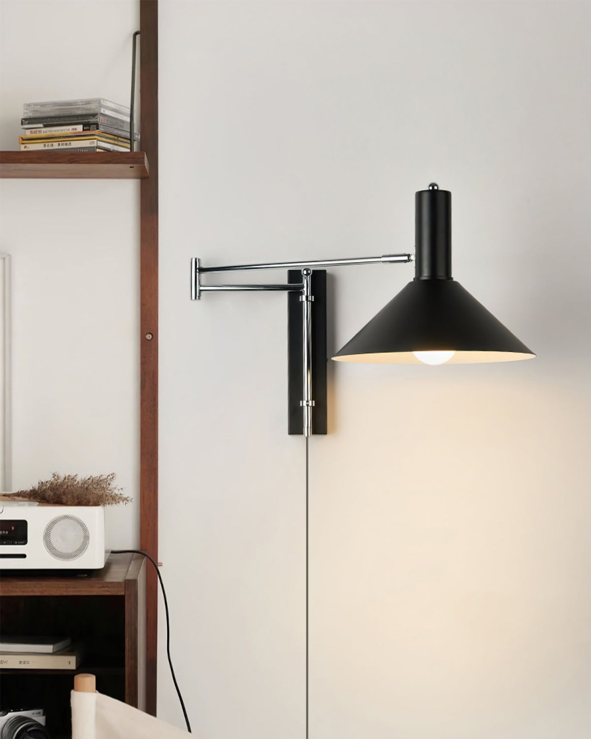 Anvia | Plug In Wall Lamp, Adjustable Arm Cone Wall Sconce for Bedroom and Reading Nook