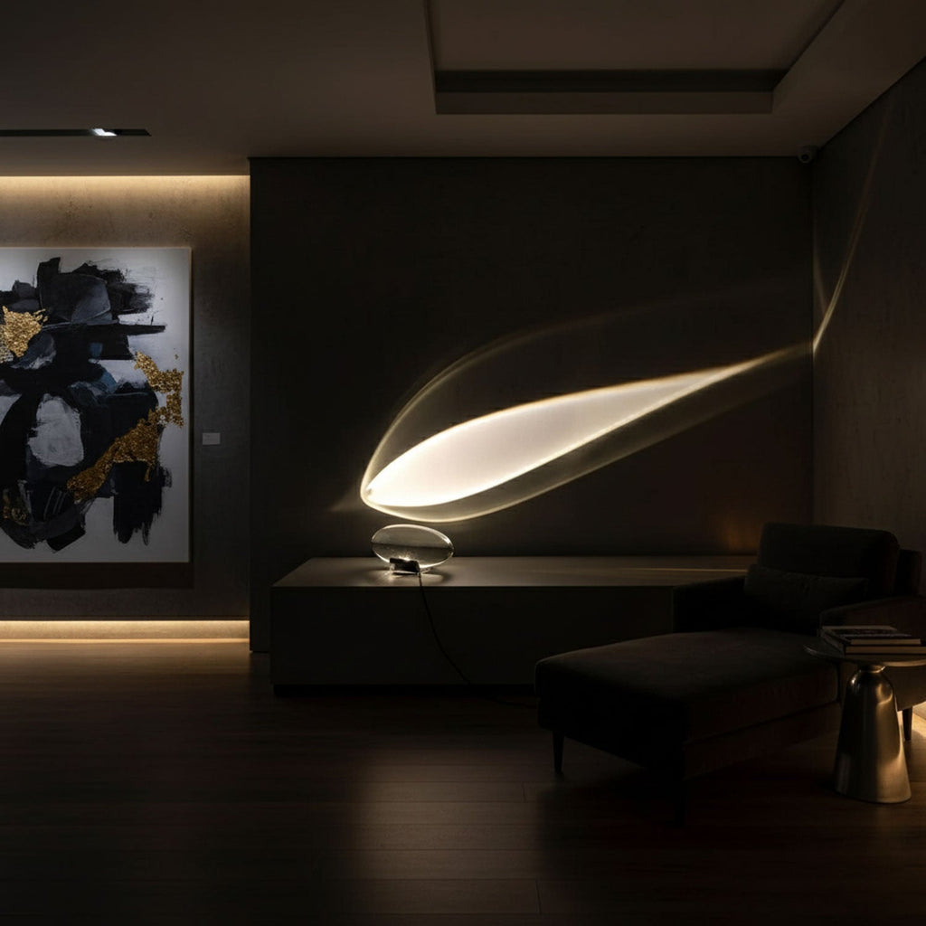 Ova | Crystal Glass Table Lamp, Oval Stone LED Accent Lamp, Sunset Projection Light for Bedroom