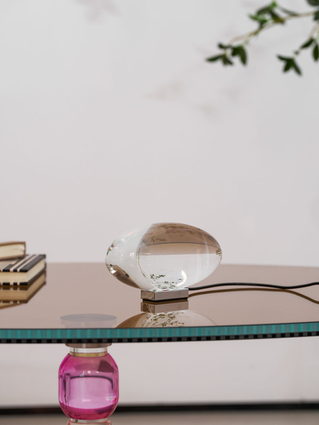Ova | Crystal Glass Table Lamp, Oval Stone LED Accent Lamp, Sunset Projection Light for Bedroom