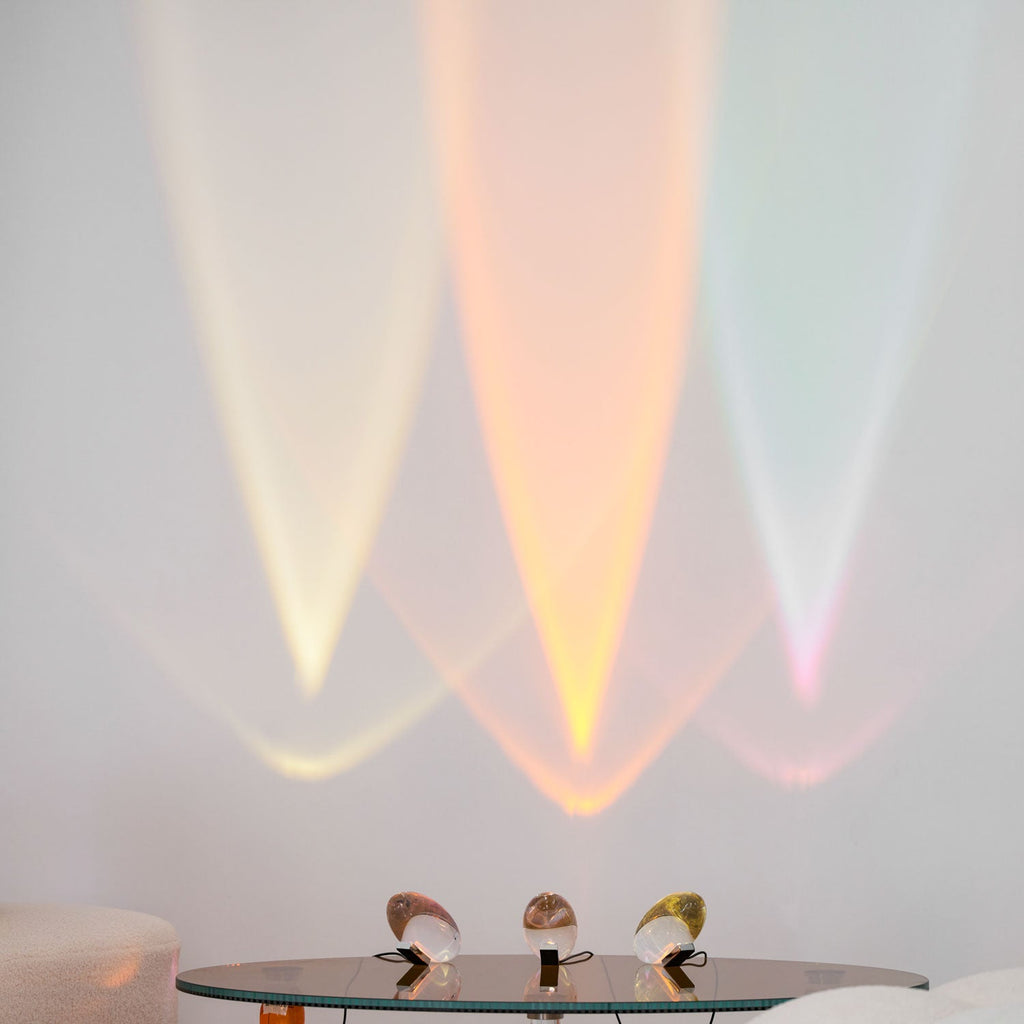 Ova | Crystal Glass Table Lamp, Oval Stone LED Accent Lamp, Sunset Projection Light for Bedroom