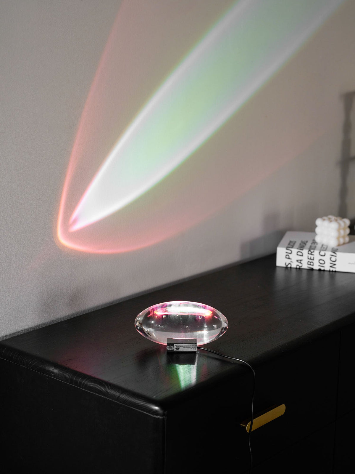 Ova | Crystal Glass Table Lamp, Oval Stone LED Accent Lamp, Sunset Projection Light for Bedroom