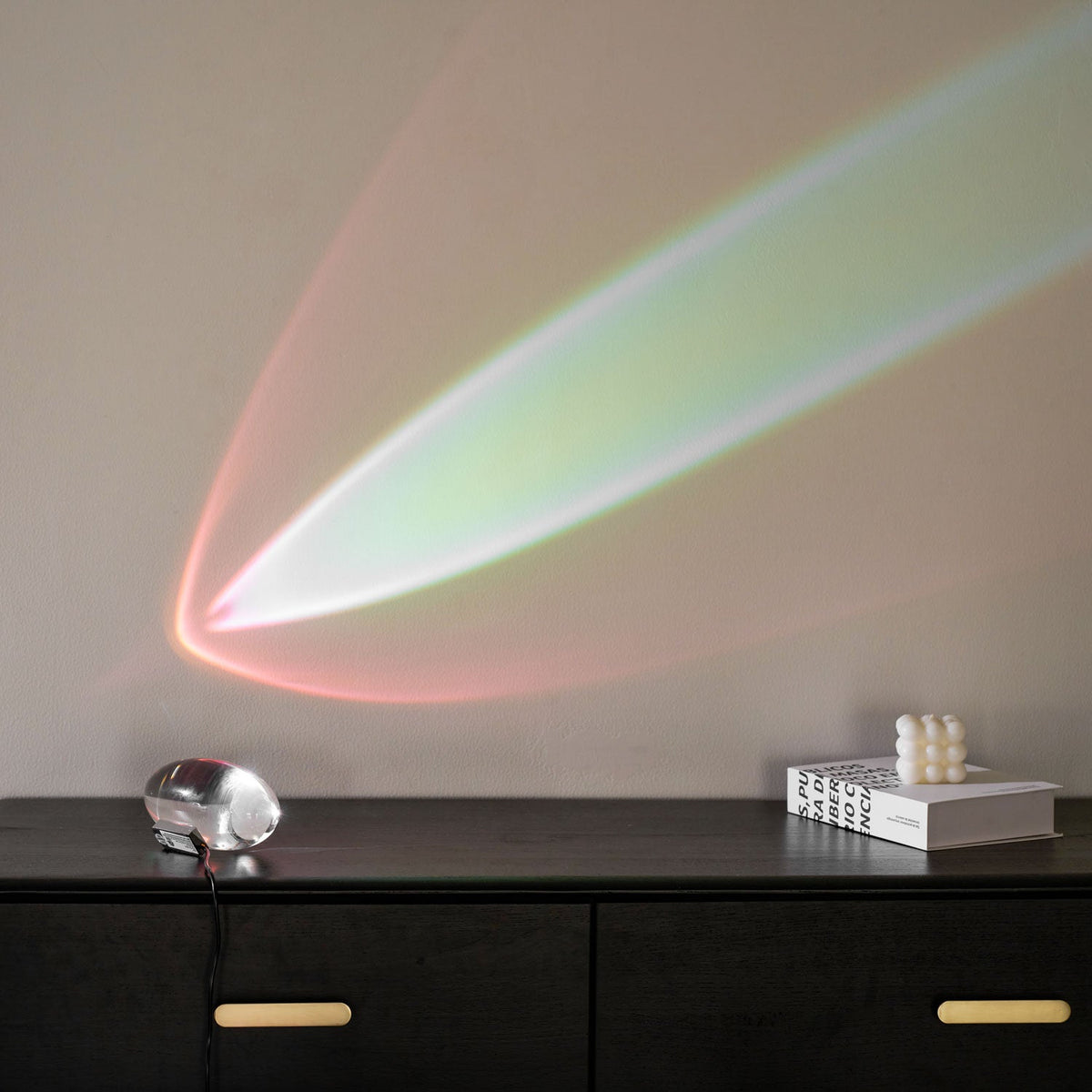 Ova | Crystal Glass Table Lamp, Oval Stone LED Accent Lamp, Sunset Projection Light for Bedroom