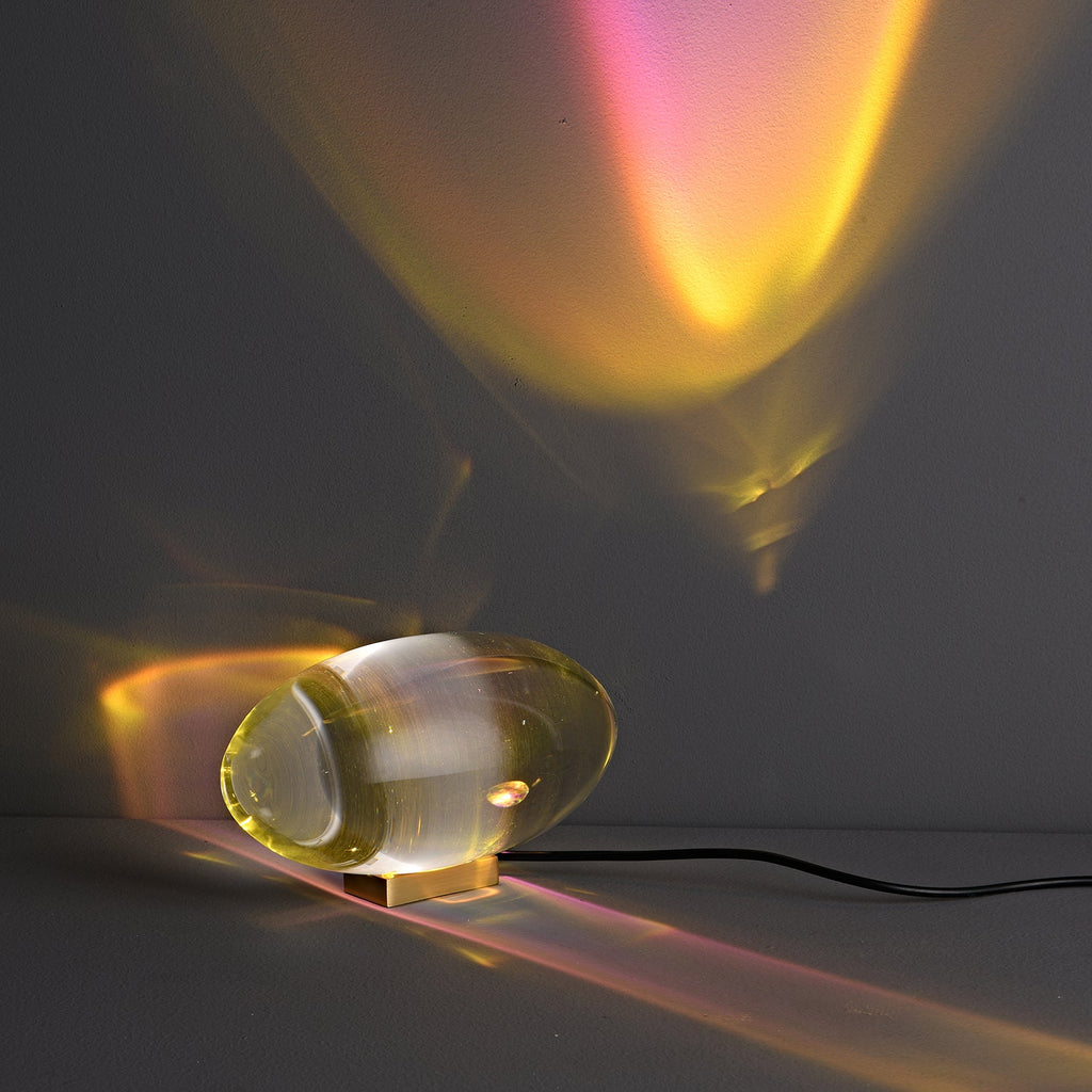 Ova | Crystal Glass Table Lamp, Oval Stone LED Accent Lamp, Sunset Projection Light for Bedroom