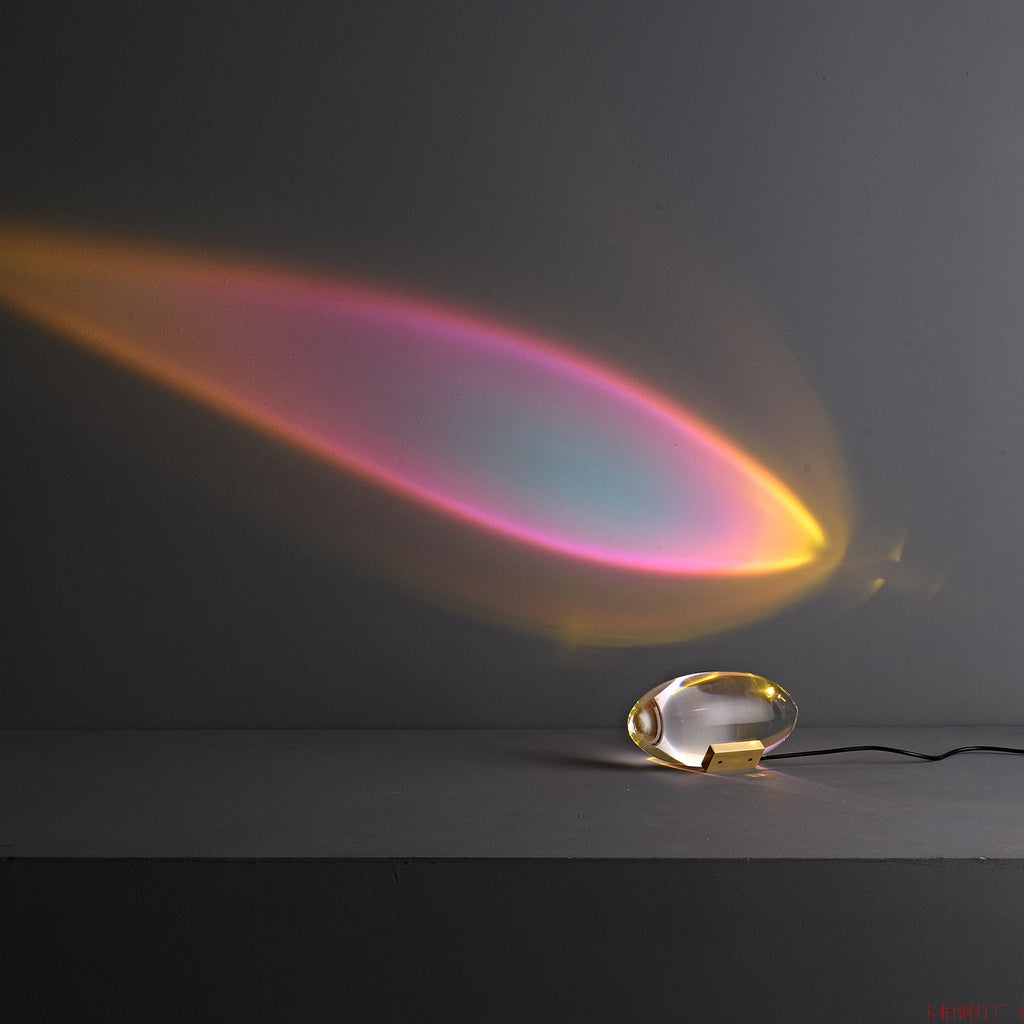 Ova | Crystal Glass Table Lamp, Oval Stone LED Accent Lamp, Sunset Projection Light for Bedroom