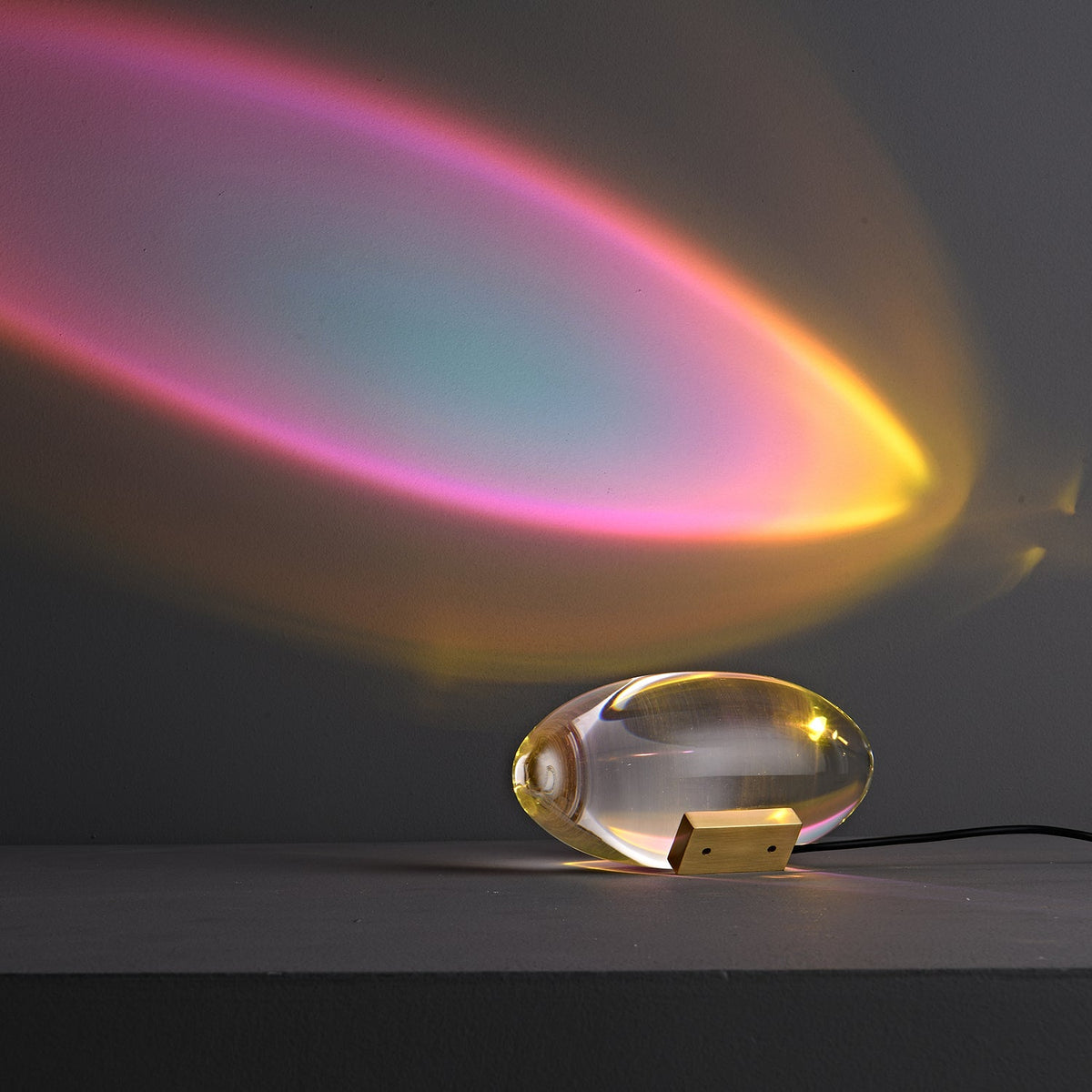 Ova | Crystal Glass Table Lamp, Oval Stone LED Accent Lamp, Sunset Projection Light for Bedroom