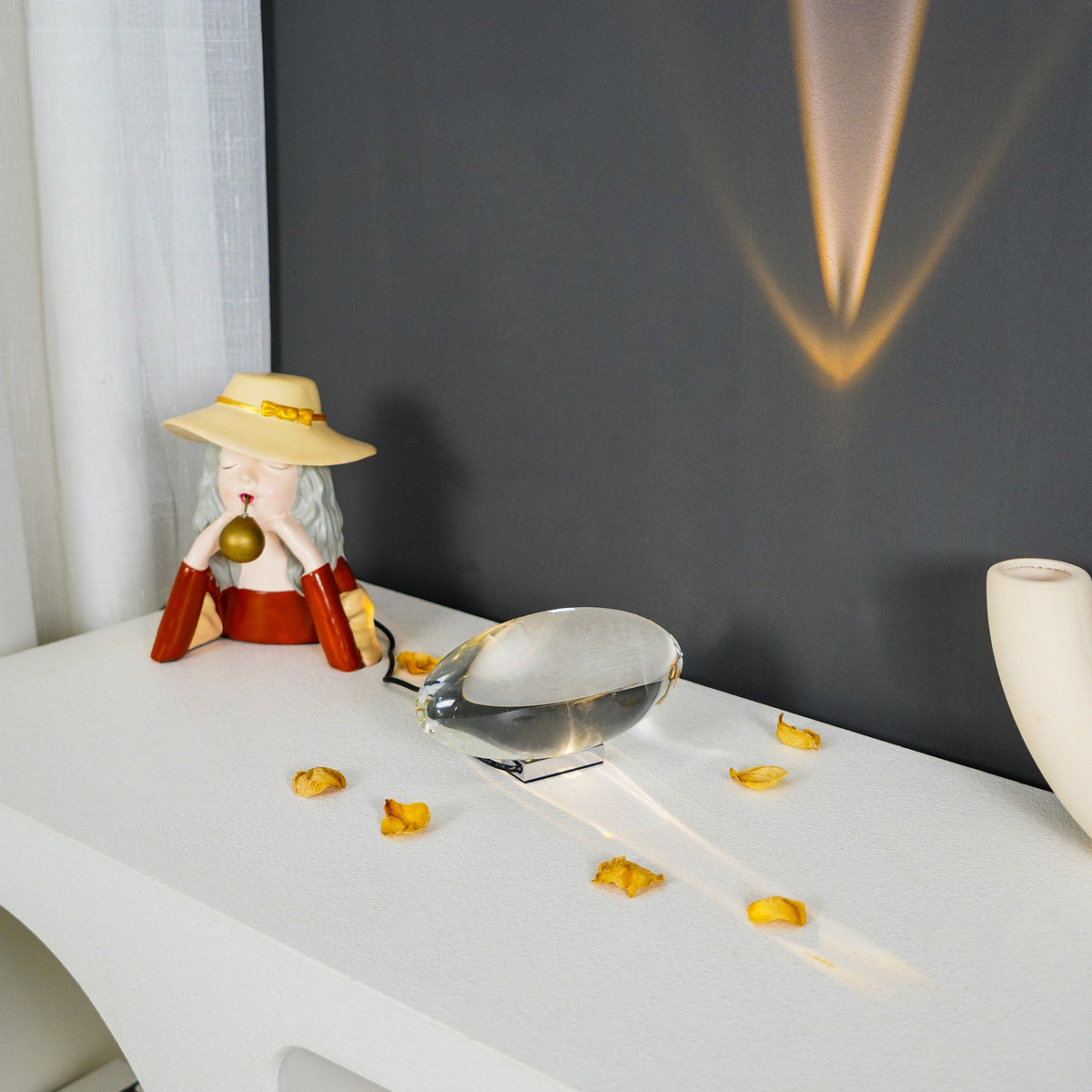 Ova | Crystal Glass Table Lamp, Oval Stone LED Accent Lamp, Sunset Projection Light for Bedroom