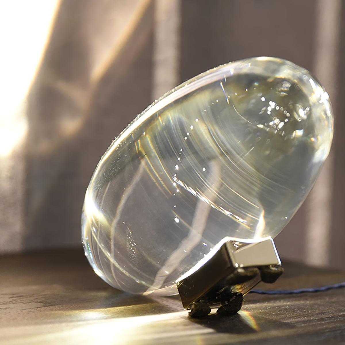 Ova | Crystal Glass Table Lamp, Oval Stone LED Accent Lamp, Sunset Projection Light for Bedroom