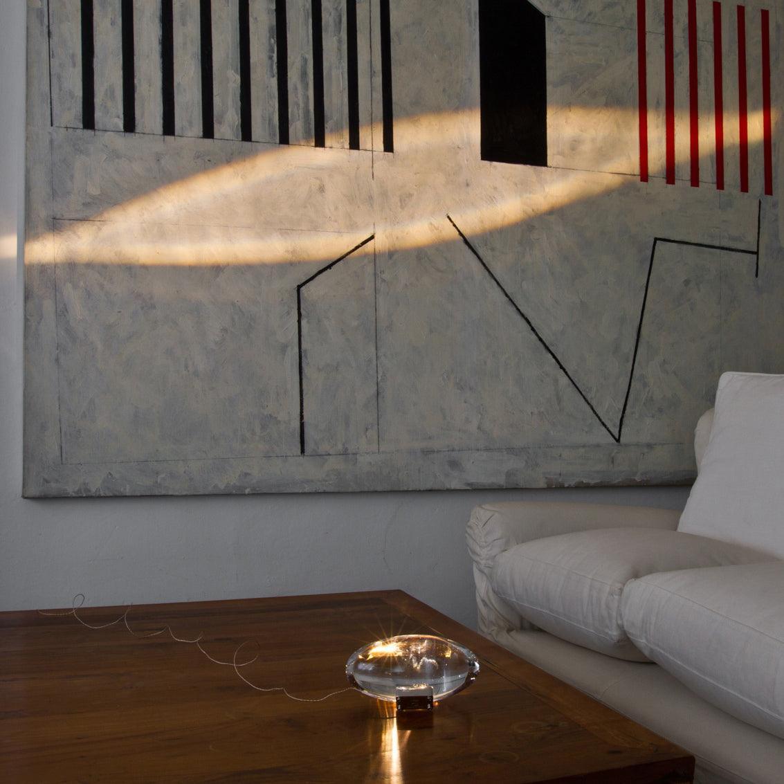 Ova | Crystal Glass Table Lamp, Oval Stone LED Accent Lamp, Sunset Projection Light for Bedroom