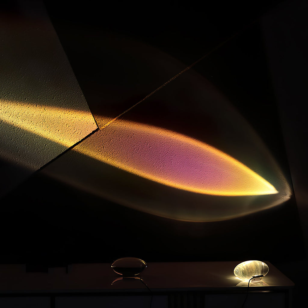 Ova | Crystal Glass Table Lamp, Oval Stone LED Accent Lamp, Sunset Projection Light for Bedroom