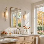Azura | Ribbed Glass Wall Sconce, Gold Gooseneck Cylinder Wall Light, Alabaster or Travertine Shade