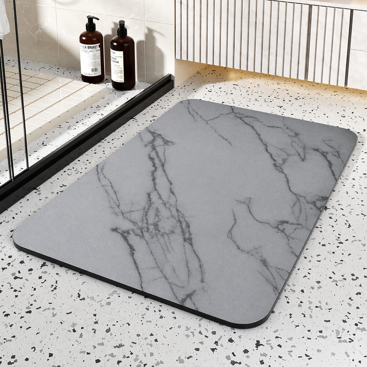 Calcite | Quick Dry Bath Mat, Diatomite Stone Non Slip Bathroom Rug, Marble Absorbent Floor Mat