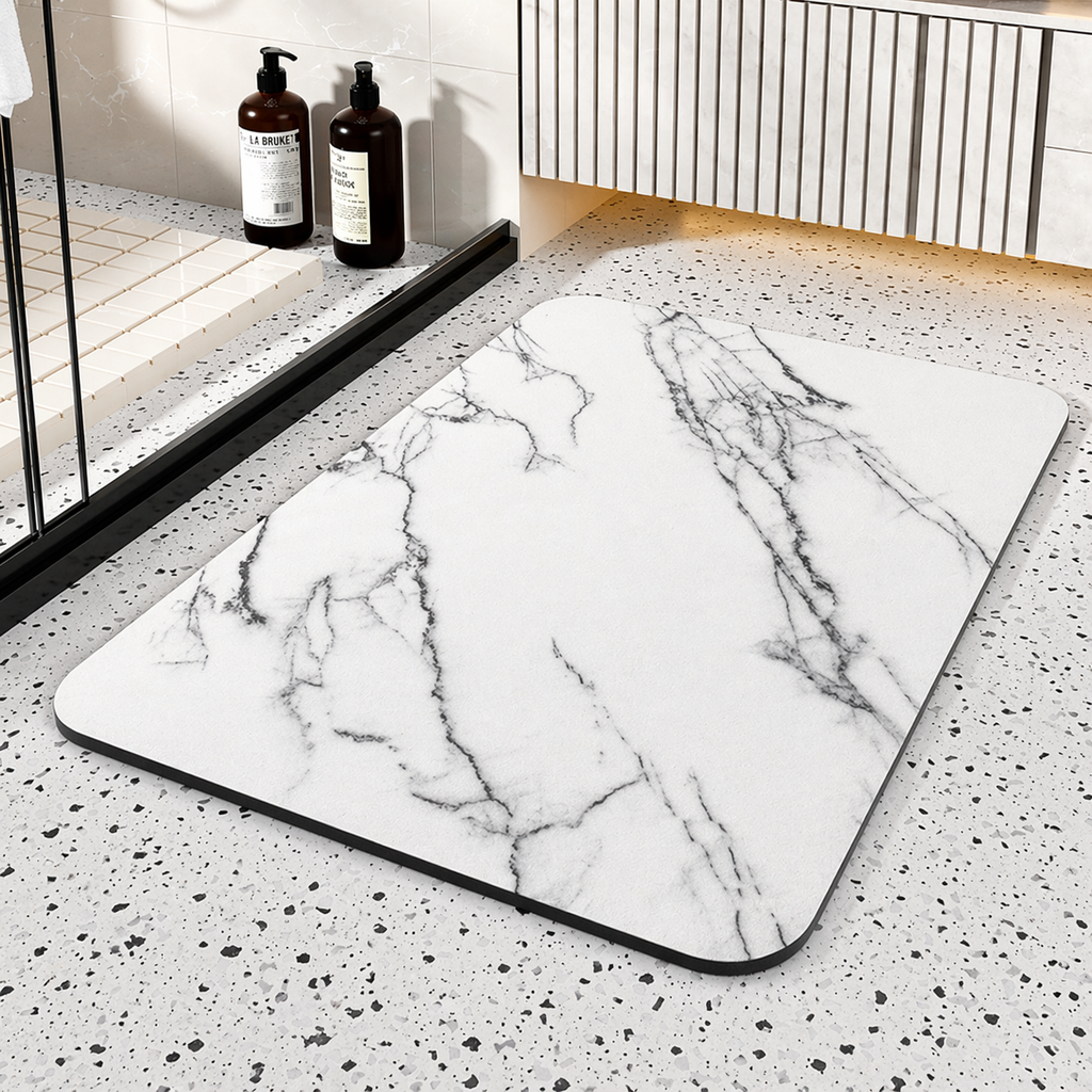 Calcite | Quick Dry Bath Mat, Diatomite Stone Non Slip Bathroom Rug, Marble Absorbent Floor Mat