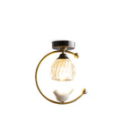 Perch | Ceramic Bird Semi Flush Mount Ceiling Light, Glass Hallway Light Fixture in Brass or Black