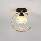 Perch | Ceramic Bird Semi Flush Mount Ceiling Light, Glass Hallway Light Fixture in Brass or Black