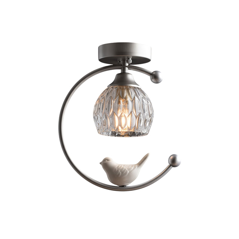 Perch | Ceramic Bird Semi Flush Mount Ceiling Light, Glass Hallway Light Fixture in Brass or Black